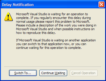 VS Delay Notification dialog